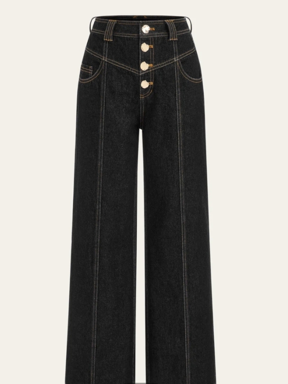 Commense Mid-Waist Wide Leg Gold Button Front Denium Jeans M NWT